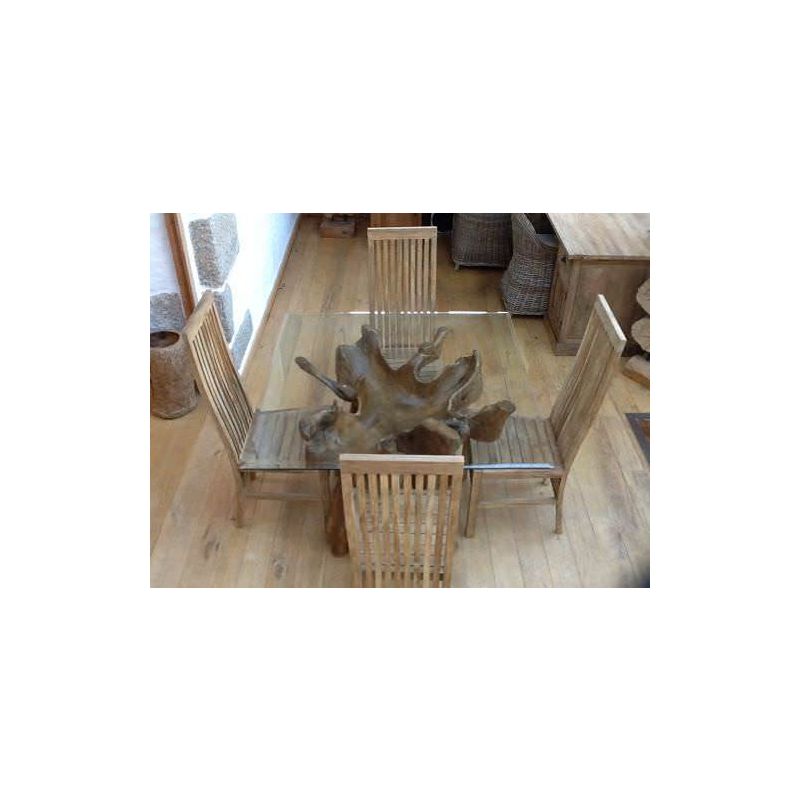 1.2m Reclaimed Teak Root Square Dining Table with 4 Vikka Chairs